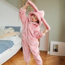 Childrens conjoined pajamas autumn and winter girls flannel coral velvet home clothing girls