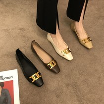 ITSK shoes womens single shoe square head light mouth low heel coarse heel black work womens shoes grandma shoes