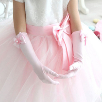 Lilando girl dress Princess long gloves sunscreen childrens performance clothing five fingers long catwalk flower girl pink summer