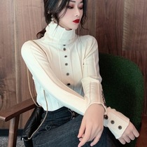 2021 early spring high-neck slim slim tight high-end white knitted modal base shirt women with foreign style