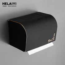 Black retro tissue box Space aluminum waterproof toilet paper holder Bathroom wall-mounted perforated simple closed pumping paper box