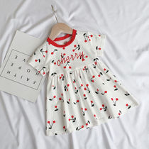 ins girl girl skirt summer dress Korean version foreign air children baby baby cherry printed short sleeve dress child thin