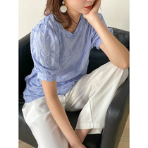 Explosive crepe crafting bubble sleeve texture T-shirt Women summer short sleeve loose top DR018