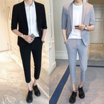 Leisure seven-point sleeve small suit mens suit summer Korean trend medium sleeve short sleeve suit mens slim handsome thin