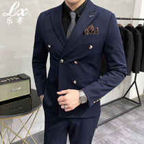 Mens suit suit fashion business dress casual double-breasted suit three-piece slim groom wedding dress