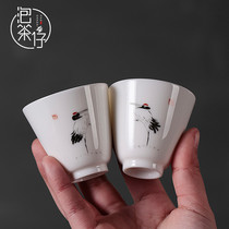 Dehua high white porcelain tea cup small Cup kung fu tea set Master Cup Single Cup ceramic pure hand-painted crane Cup