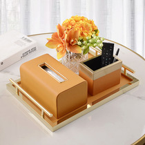Orange tissue box living room light luxury Nordic ins drawing paper box American luxury modern high-end leather storage box set