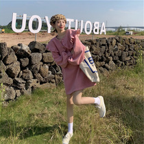 Spring clothing 2021 new gentleness and wind wear a hitch-style retro design with little crowdwear dolls collar dress children