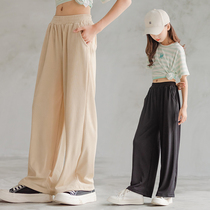 Childrens Clothing Girls Wide Leg Pants 2022 Summer New Style Cool Medium Big Kids Ice Silk Casual Pants Kids Pants