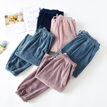 Island suede autumn winter home pants female lovers Coral Flannel Flannel Thicken warm collecting leg bunches Sleeping Pants Men