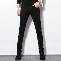 2021 new black jeans mens autumn and winter plus velvet slim stretch pants slim spring and autumn trousers