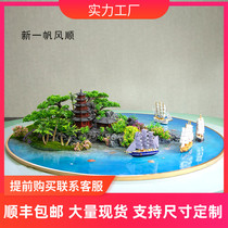 New Chinese round table turntable middle flower hotel table flower decoration round table creative table flower landscape decoration