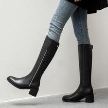 Knights boots autumn and winter 2021 new leather high boots plus velvet boots but knee high heel boots children