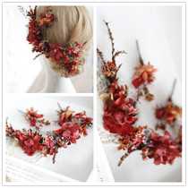 Natural immortalized fresh dried flowers Red Omei hydrangea flowers Bridal vacation photo plate hair super fairy head accessories