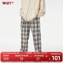 (WUT official store) texture aesthetic series Black and White beige Phantom lattice pants for men and women loose casual trousers