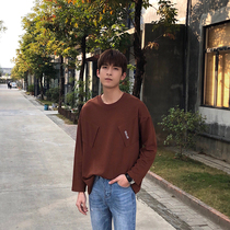 Hualun lovers sweater mens round neck spring and autumn loose Joker Korean trend embroidery blue pullover tide top