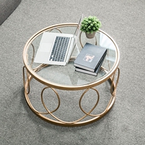 Nordic simple living room Tempered glass gold coffee table Wrought iron round table Office small apartment bedroom table