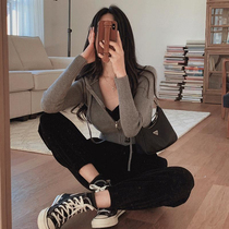 Secondesecon Korea 21 winter new minimalist around 100 lap pure color zip with cap knit cardiovert