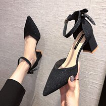 Baotou sandal women 2022 New spring fairy French style High heels Shoes Custard with a straight line of Buttoned Temperament Single Shoes