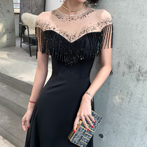 Evening dress Black Body Sexy with Shoulder Streaming Su Temperament Queen Host Gown Dresses Long Dresses Dresses Dresses