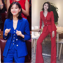 Stars Same Spring Autumn New Red OL Suits Suit Womens Suit Jacket Waistcoat Horse Chia Horn Pants Three Sets