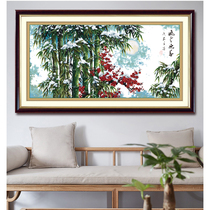 ABV Old Three Cross embroidered pure cotton thread embroidered with precise printed living room with large scenery Bamboo reported Ping An Flying Snow Yingchun