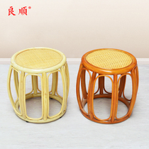 Plant rattan drum stool Rattan art round stool Low stool Rattan woven shoe stool shoe stool Real rattan leisure stool Thick rattan stick small stool