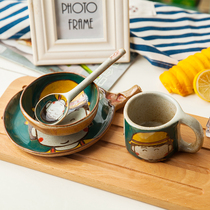  Japanese ceramic cartoon bowl Childrens tableware set Cute bowl spoon small meatball gift mug