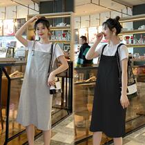 2021 Summer new loose pregnant woman vest one-piece dress with two sets of Korean version short sleeve T-shirt with slim suit
