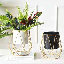 Nordic light extravaganza Flower Pots Metal-like panels Decorative Geometric Creative Flower Racks Floor Potted Iron Barrel Flower Arrangements