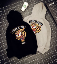 Hong Kong trendy brand European and American Harajuku BF style cartoon tiger head print hooded pullover sweater men and women lovers jacket street