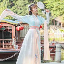 Original Hanfu womens Chinese style summer fairy elegant and elegant Daily improvement waist-high skirt Cherry blossom ancient style suit