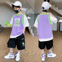 CUHK Childrens clothes boy summer clothing suit 2022 new sports basketball clothes Summer fried street trendy ocean wave