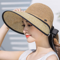 Beach hat sunscreen for holiday grass hat children Summer little frescoed Korean version 100 lapped folding large edge sun hat