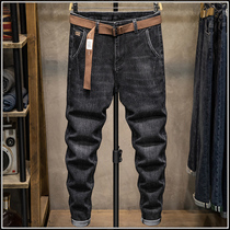 Autumn and winter embroidered jeans mens Tide brand loose straight Korean version of the trend Joker slim fit small feet mens long pants