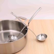 Thickened 304 Stainless Steel Soup Spoon Hot Pot Spoon Drain Spoon Large Soup Crust Long Handle Hot Pot leaky spoon suit Soup Porridge Spoon