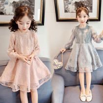 Girl dress autumn 2021 Korean version of new children waist skirt little girl foreign style lace princess dress