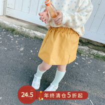 Childrens clothing spring 2021 New Korean version of little girl Autumn foreign style skirt childrens autumn wild leather skirt tide