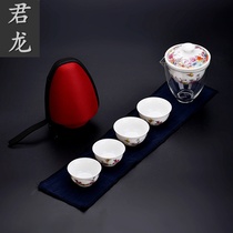 Brand new white porcelain kung fu tea set set fast guest Cup One Pot Four Cups glass Road Cup portable travel