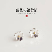 Cat Jing niche design silver jewelry 925 sterling silver handmade plain silver cherry blossom earrings literary simple cute earrings female