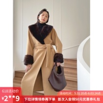 Water Mink Fur Collar Hump Color Retro Bathrobe with double face great coat for womens winter new outline fur coat