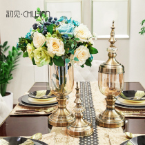 European-style light luxury TV cabinet ornaments home accessories vase living room American wine cabinet flower arrangement dried flower table decorations