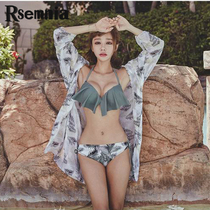 Rsemnia Thailand seaside holiday leaf print fresh triangle bikini small breasts gather hot spring swimsuit women