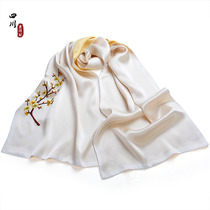 Shu embroidery double silk scarf Chinese style hand embroidered plum silk scarf China Chengdu characteristic mulberry silk element gift