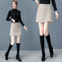 Wool plaid skirt autumn and Winter womens 2020 new winter with sweater short skirt thickened a-word skirt hip skirt