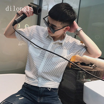 Korean mens fashion trend handsome striped shirt Net Red fashion brand fashion simple Joker social guy short sleeve shirt