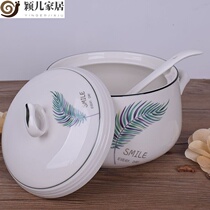 Yinger home kitchen oil bowl with lid oil tank Kitchen home ceramics with lid enamel red oil tank seasoning tank Spicy oil