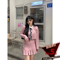 Kurozawa Xuan Qi fat mm2021 new academic style JK suit pleated skirt long and short sleeve suit jacket women