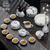 ten livable hand-painted utiliturian tea suit brief home green flower porcelain tea tea defied ceramic white porcelain tea set whole set