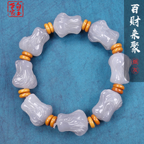 White Yusei family (ornament) and Tian jade cigarette ash met with 100 chaetian strings of mens cabbage hand-string female jade handstring